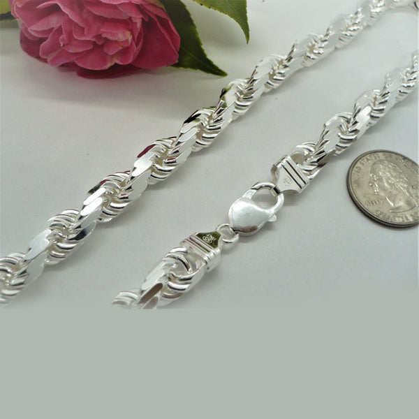 Men's 7mm Solid 925 Sterling Silver Handmade Rope Chain – Made In Italy (20-30 In)