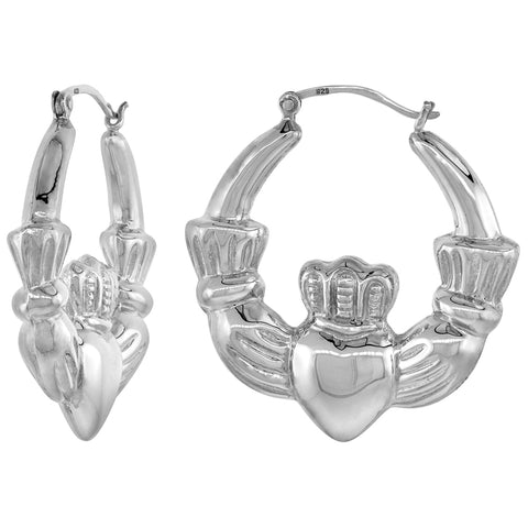Irish Claddagh hoop earrings Women’s Girls 925 Sterling silver