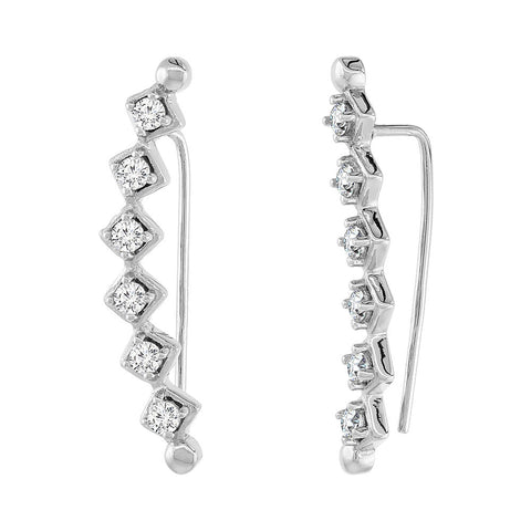 Women's Earrings Sterling Silver Cubic Zirconia Square Ear Climber Crawler Earrings, 1 1/16 inch long