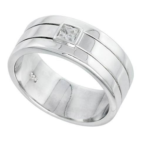 Men's Wedding band 925 Sterling Silver engravable CZ band Ring 8mm  Handmade Size 8-13 Free laser engraving