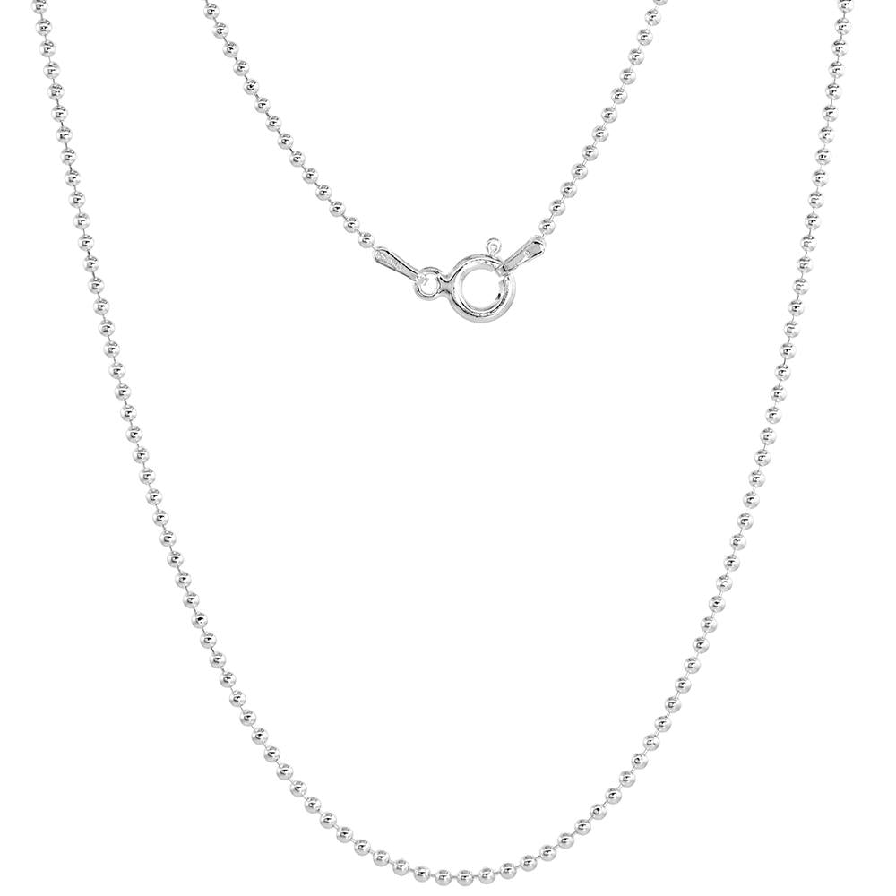 Women's Necklace 925 Sterling silver Chain 1.5mm beaded ball chain Men's Chains for dog tags 16"- 30"