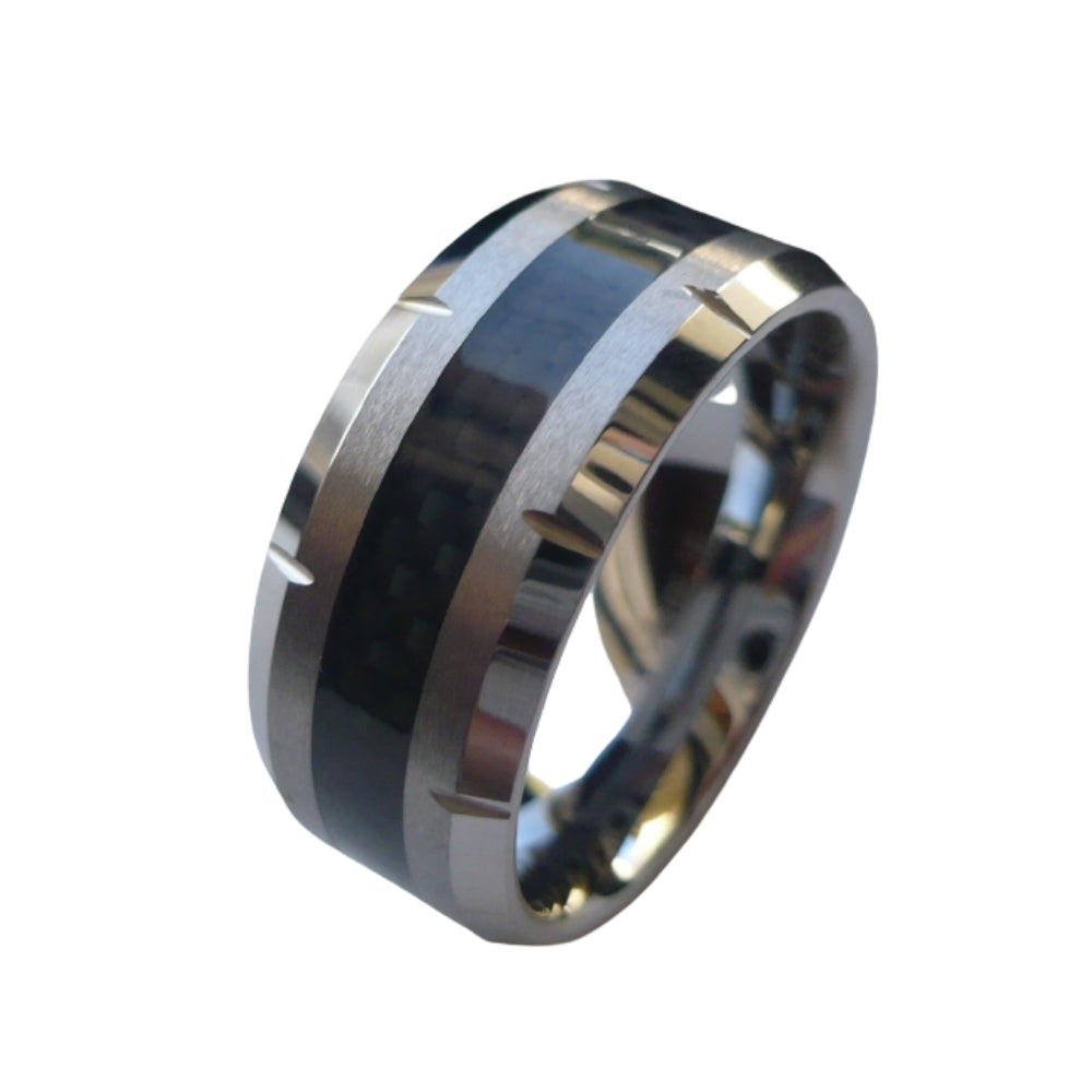 10mm Tungsten Carbide men's band ring with black Carbon Fiber CUSTOM laser ENGRAVING