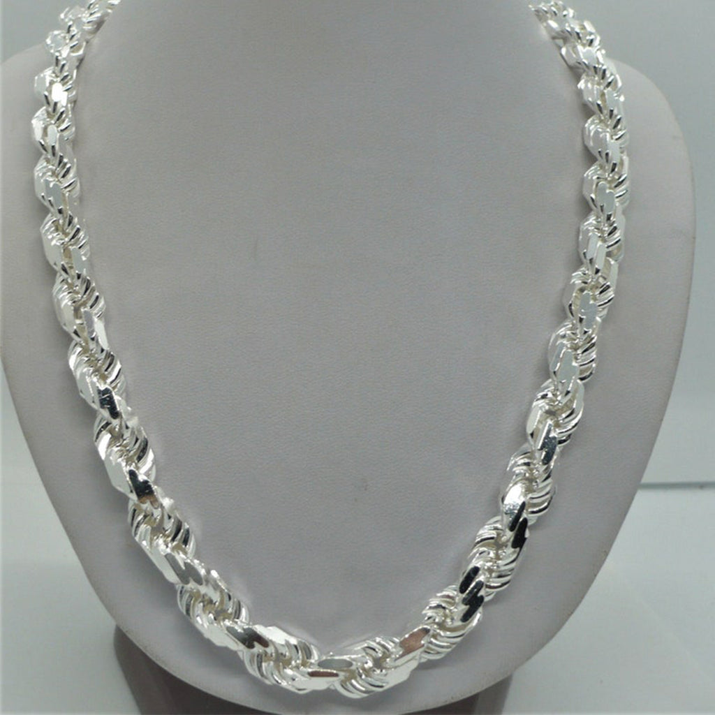 Handmade Rope Chain Necklace 9mm Solid 925 Sterling Silver Men's  size  20"-30" Free Shipping