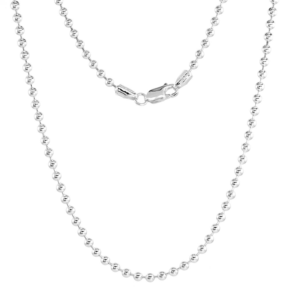 Women's Necklace 925 Sterling silver Chain 3mm beaded ball chain Men's Chains for dog tags 16"- 30"