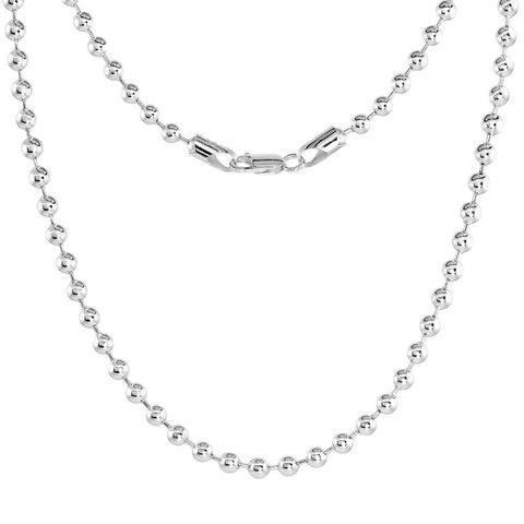Women's Necklace 925 Sterling silver Chain 5mm beaded ball chain Men's Chains for dog tags 16