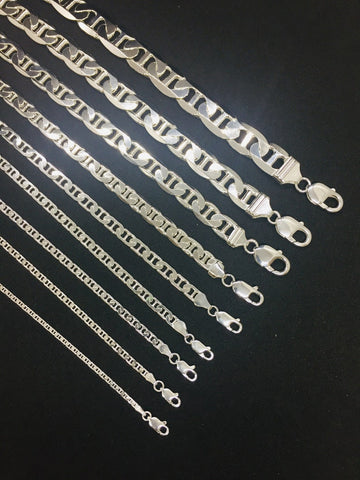 925 sterling silver anchor link chains Mariner link Necklaces men's women's link chain 2mm-13.5mm