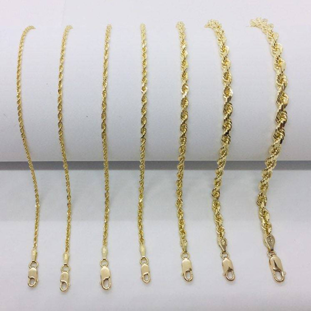 10K Diamond Cut Solid Gold Rope Bracelet Men's/Women's 1.5mm-5mm Sz 7", 8" and 9"