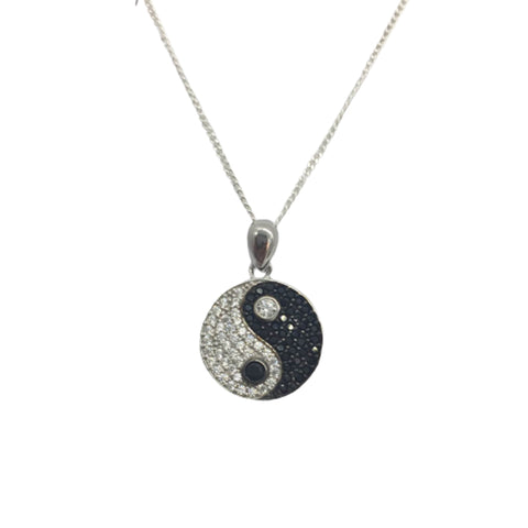 Ying Yang Necklace. Women's 925 Sterling Silver Charm. Taoist Zen Jewelry. Yoga Balance Jewelry.  Black and white CZ Necklace