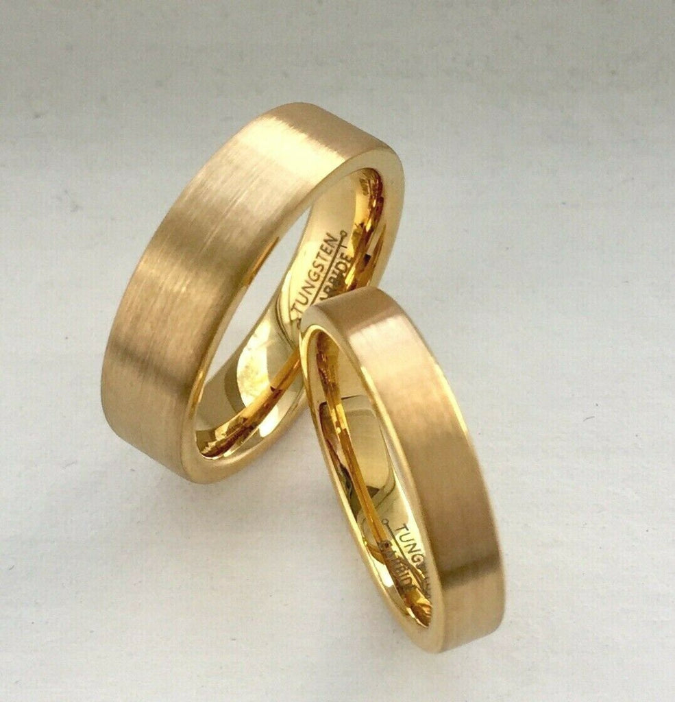 Wedding band set Tungsten Carbide his and her ring set yellow gold engagement ring set IP plated free laser engraving