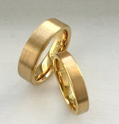 Wedding band set Tungsten Carbide his and her ring set yellow gold engagement ring set IP plated free laser engraving