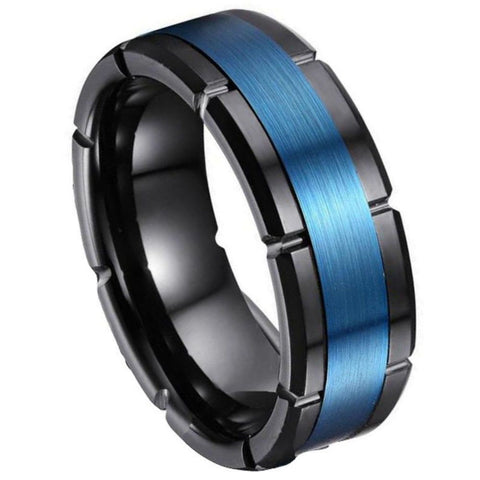 All New! Tungsten Carbide men's band ring black ip plated with blue ip center size 7-15 CUSTOM laser ENGRAVING