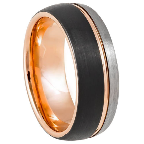 All New! Tungsten Carbide men's band ring three tone with rose gold ip plated size 7-15 CUSTOM laser ENGRAVING