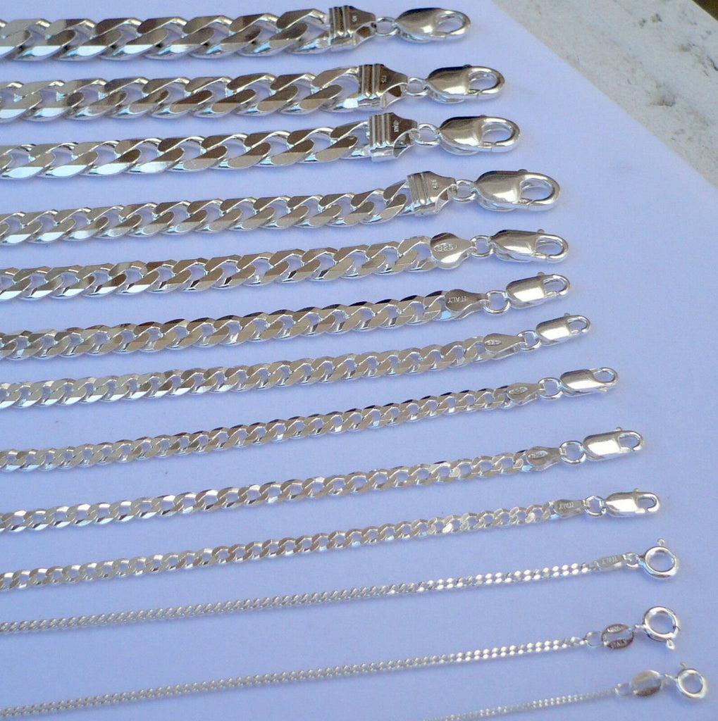 925 sterling silver cuban link chains men's women's 1mm-15mm 16"-36"
