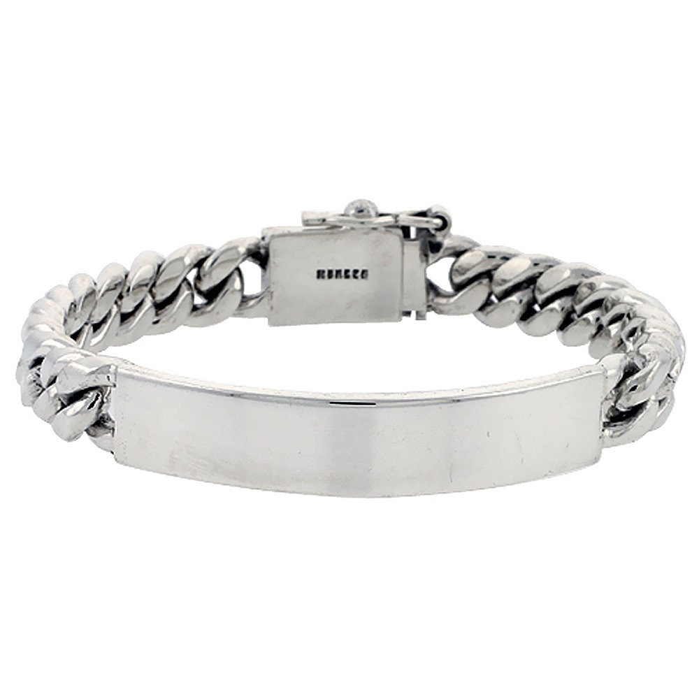 Men's Bracelet 11mm 925 sterling silver men's handmade miami cuban link ID bracelet 8" 8.5" 9" FREE ENGRAVING