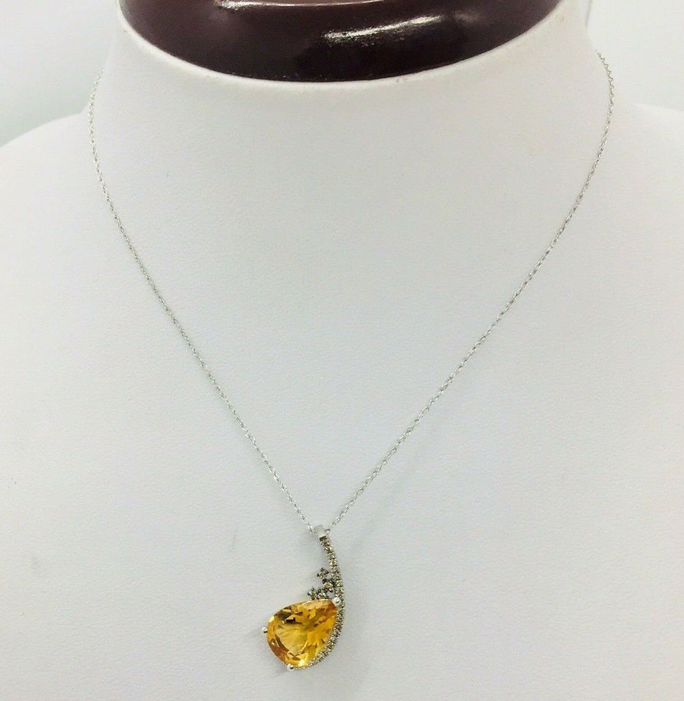10K Solid gold Women's Genuine Diamonds and  Citrine Pendant Necklace with 18" Chain