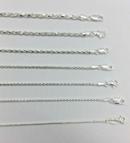 925 Sterling Silver rope chains men's women's 1mm-3mm 16