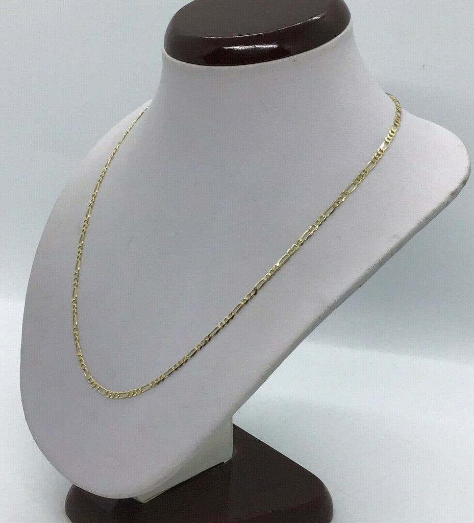 10K solid gold chain figaro link necklace 3mm Men's women’s 16”-28"
