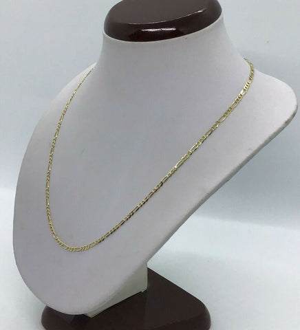 10K solid gold chain figaro link necklace 3mm Men's women’s 16”-28