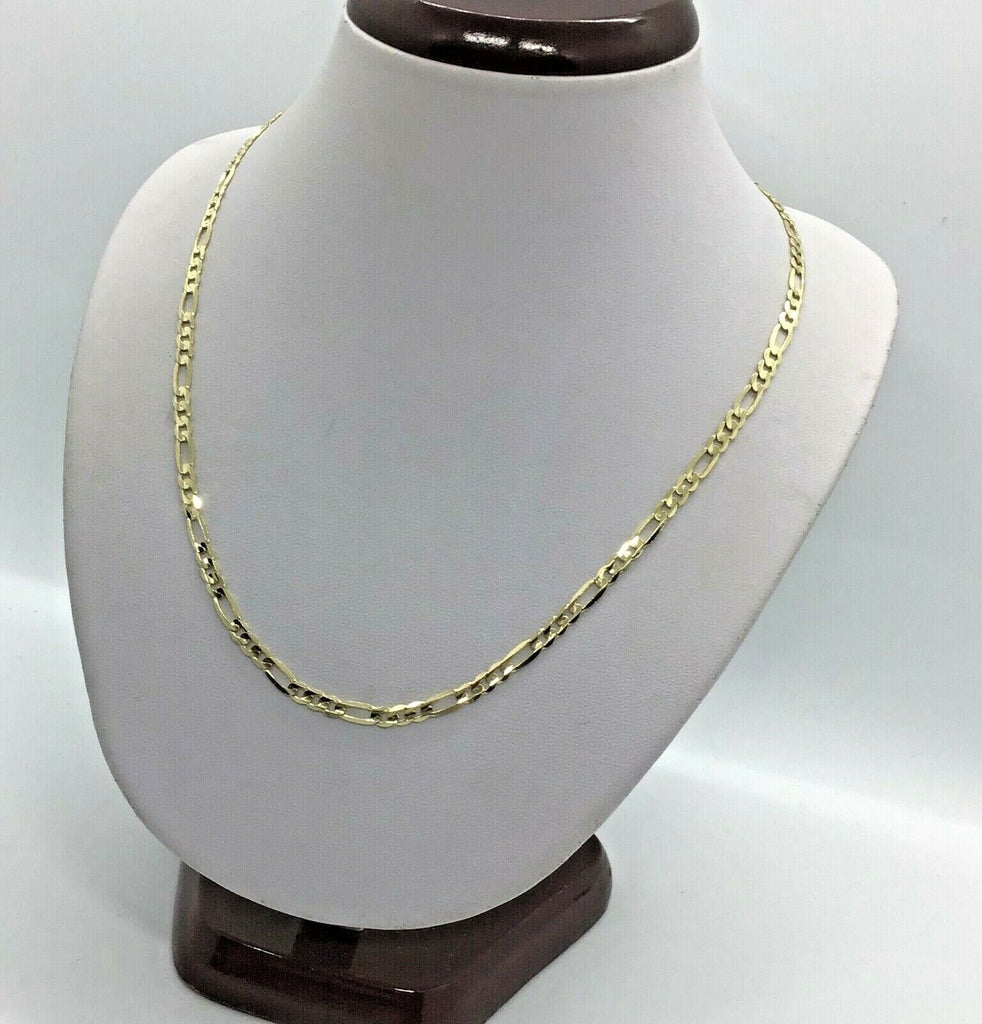 10K solid gold chain figaro link necklace 4mm Men's women’s 16”-28"