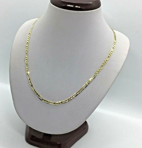 10K solid gold chain figaro link necklace 4mm Men's women’s 16”-28