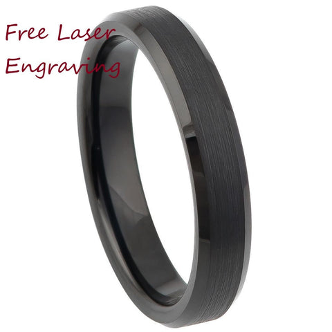4mm Tungsten Carbide men's women's wedding band ring black IP Plated  size 5-12 Custom laser engraving