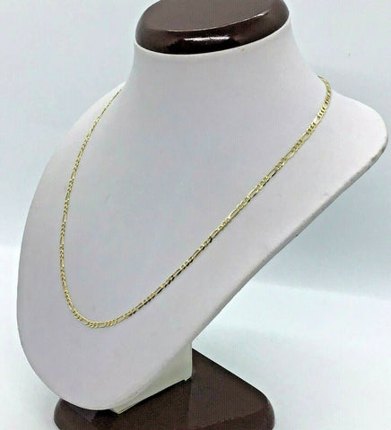 10K solid gold chain figaro link necklace 2mm Men's women’s 16”-26