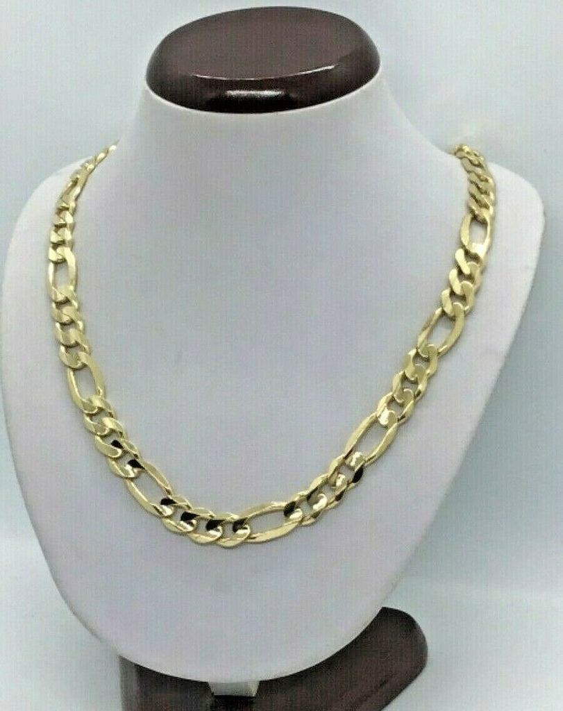 10K solid gold chain figaro link necklace 10.5mm Men's women’s 20"-30"