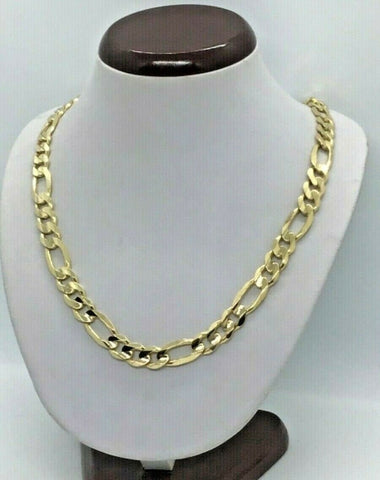 10K solid gold chain figaro link necklace 10.5mm Men's women’s 20