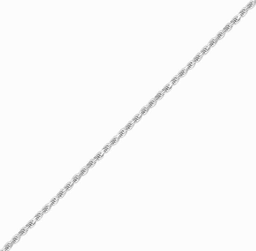 14K Solid Diamond Cut White Gold Rope Chain Necklace Women's 1.5mm Size 16"-24"