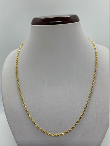 14K Solid Diamond Cut Yellow Gold Rope Chain Necklace Women's 2mm Size 16