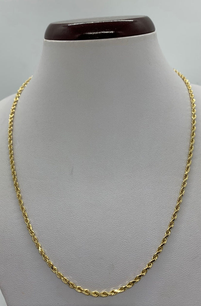 14K Solid Diamond Cut Yellow Gold Rope Chain Necklace Women's 2.5mm Size 20"-30"