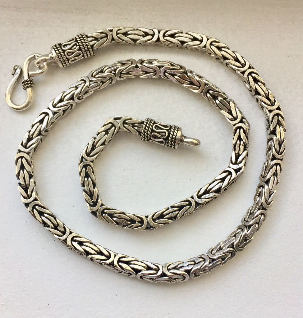 4.5mm 925 Sterling Silver Men's Women's Square Handmade oxidized Byzantine Bali chain 16" through 30"