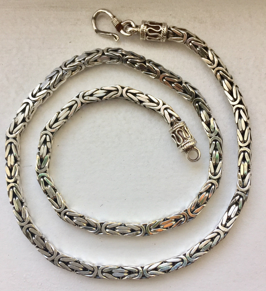 3.5mm 925 Sterling Silver Men's Women's Square Handmade oxidized Byzantine Bali chain 16" through 30"
