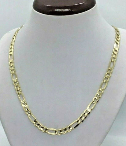 10K solid gold chain figaro link necklace 6mm Men's women’s 20”-30