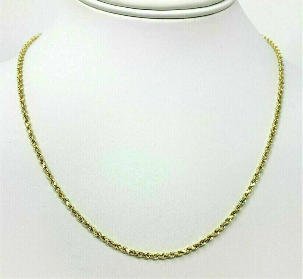 14K Solid Diamond Cut Yellow Gold Rope Chain Necklace Women's 1.5mm Size 16"-24"