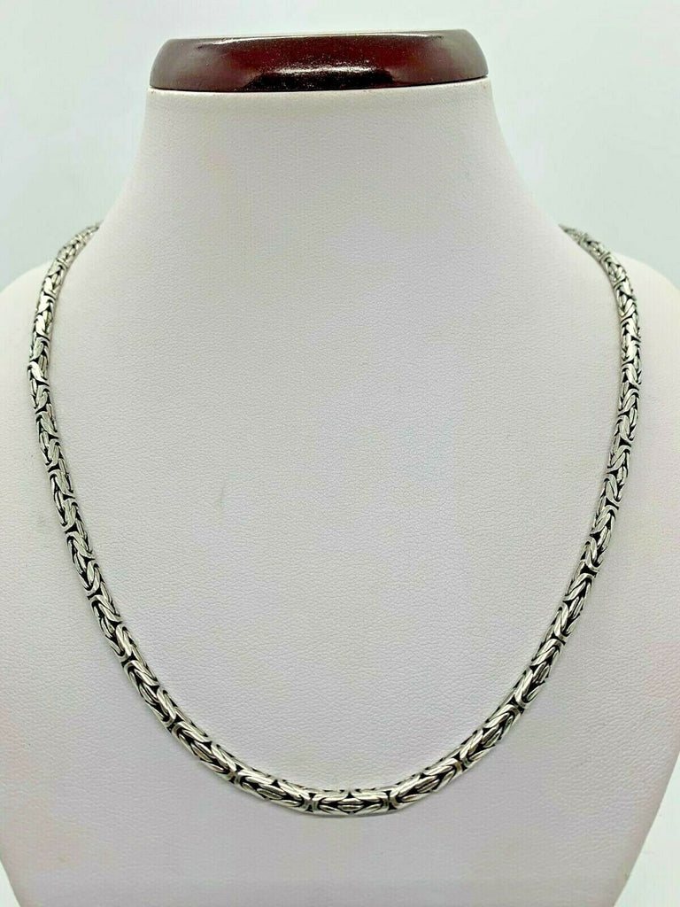 925 Sterling Silver Solid Byzantine Chain/Necklace Oxidized 3.5mm size 16"-30"