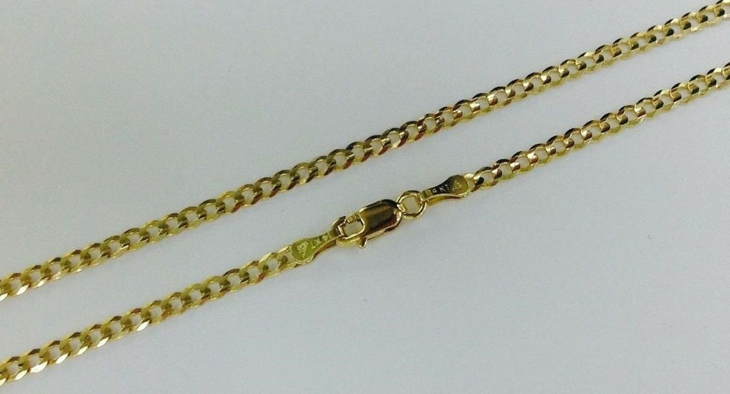 14k Solid Gold Men's Women's Cuban Curb link chain 3.5mm 16"-30"