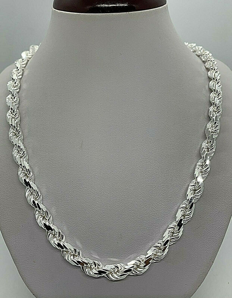 7mm 925 Sterling Silver Men's Solid Handmade Rope Chain Necklace 20"-30"
