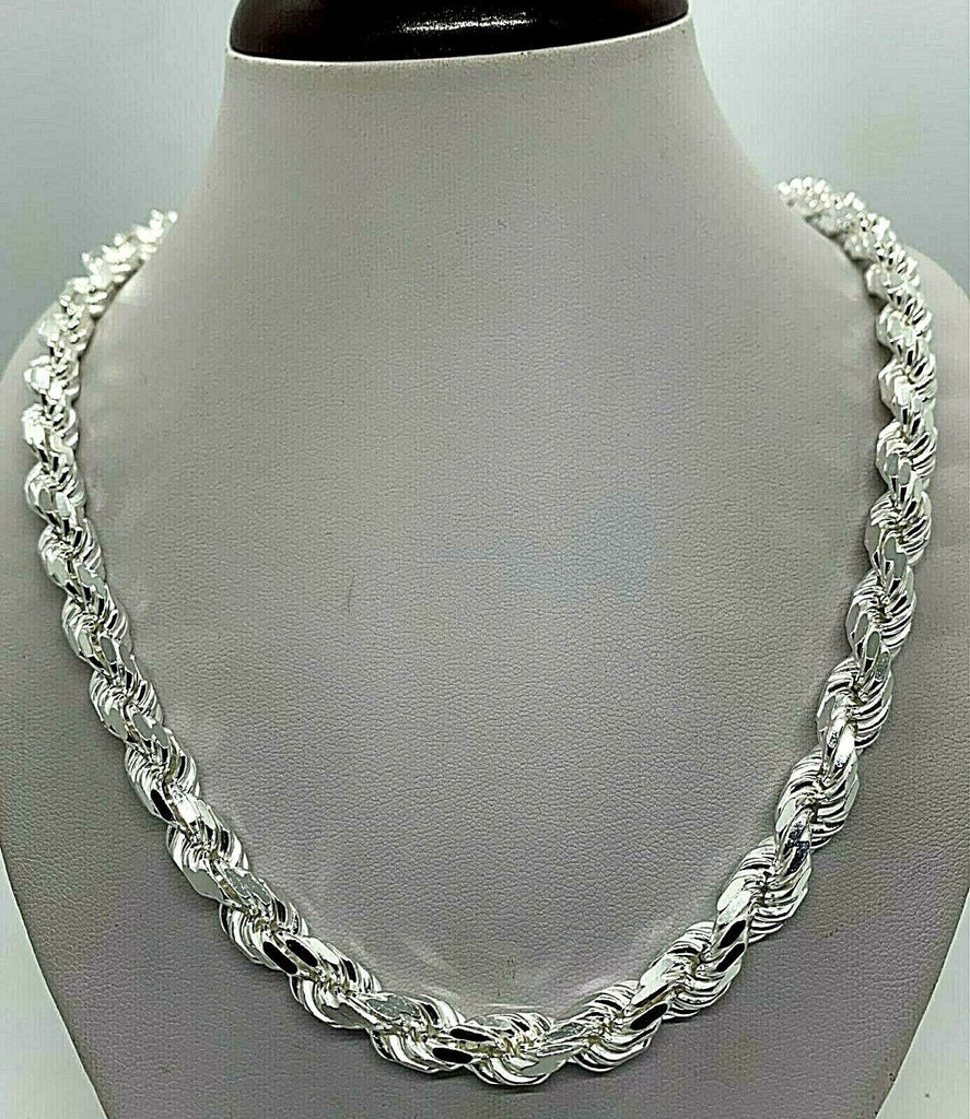 8mm 925 Sterling Silver Men's Solid Handmade Rope Chain Necklace 20-30