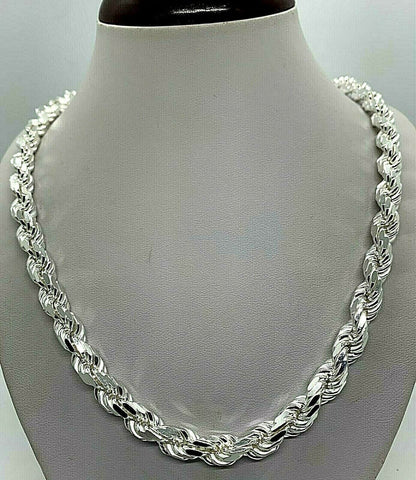 8mm 925 Sterling Silver Men's Solid Handmade Rope Chain Necklace 20