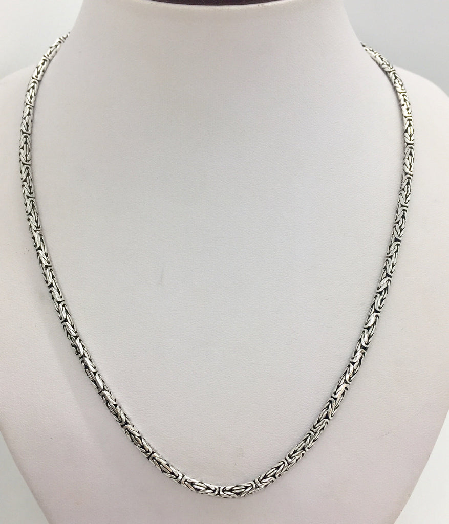 2.5mm 925 Sterling Silver Men's Women's Handmade oxidized Byzantine Bali chain 16" , 18" and 30"