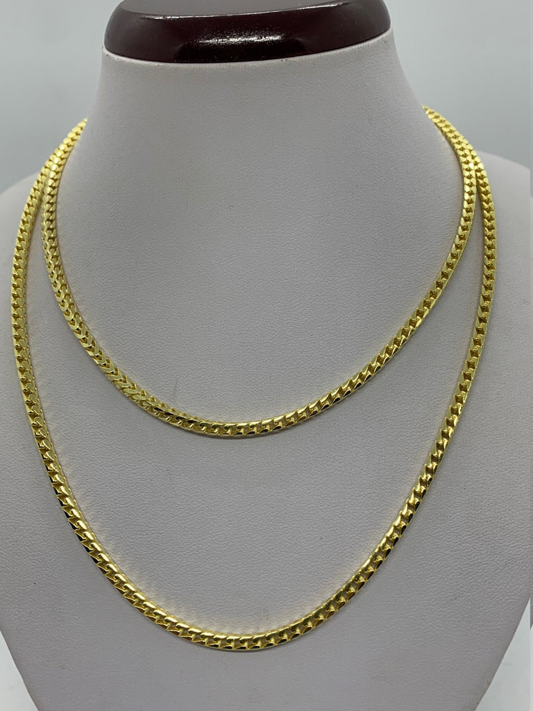14K Gold Plated over  925 Sterling Silver Solid Franco 3mm chain Necklace Mens 32" Free Shipping