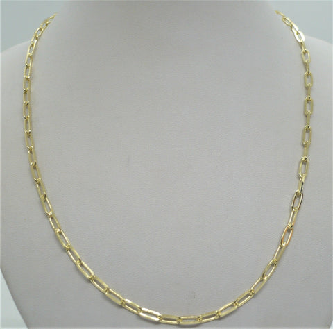 14K Yellow Gold over 925 Sterling Silver Women's Paperclip Necklace 3mm Length 16