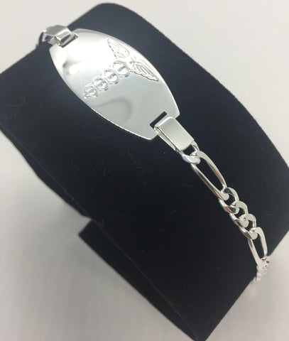 Sterling Silver Men's Women's Medical Alert ID bracelet Free Laser engraving 7