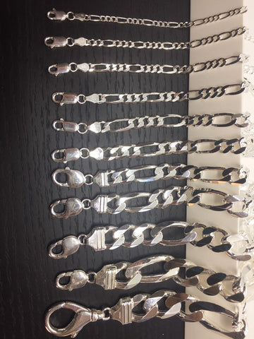 925 Sterling Silver Men's Women's Figaro Link Bracelet Men's Womens Bracelet 7