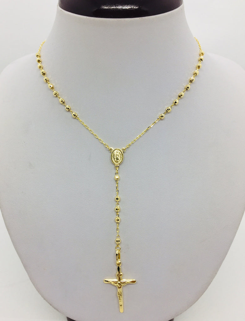 14K Solid Yellow Gold Rosary Necklace Crucifix Men's/Women's 3mm 16" 18" & 24"