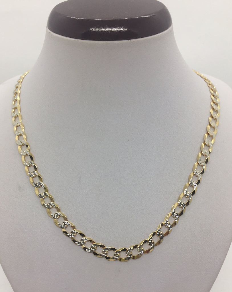14k Solid Gold Men's Women's Cuban Curb link chain 7mm 18"-30" Diamond cut two tone Necklace