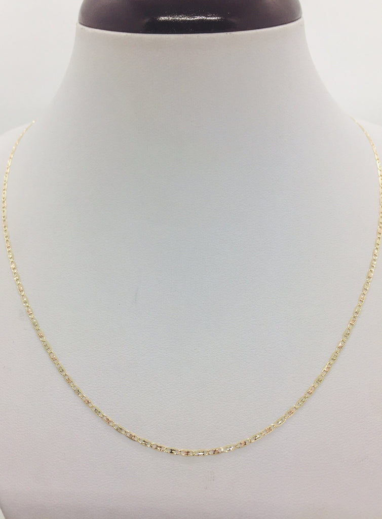 10K Tricolor Solid Gold Valentino Chain Women's Necklace 1mm Size 16"-24"