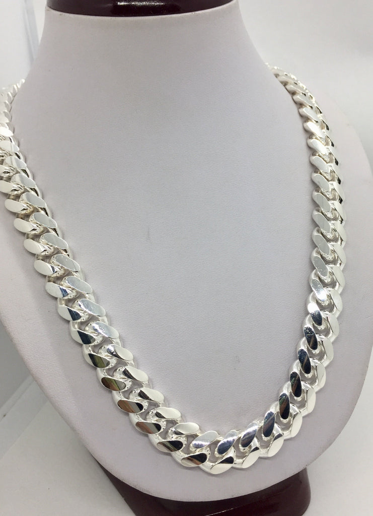 Handmade Miami Cuban link Chain Necklace 12mm Solid 925 Sterling Silver Men's  size  22"-30" Free Shipping