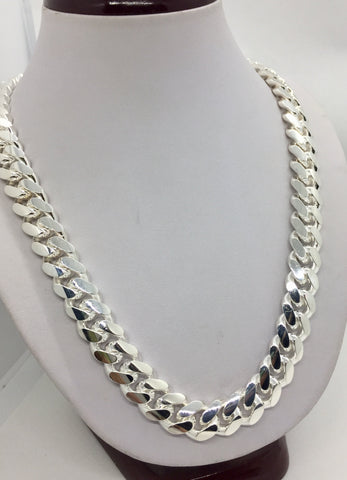 Handmade Miami Cuban link Chain Necklace 12mm Solid 925 Sterling Silver Men's  size  22